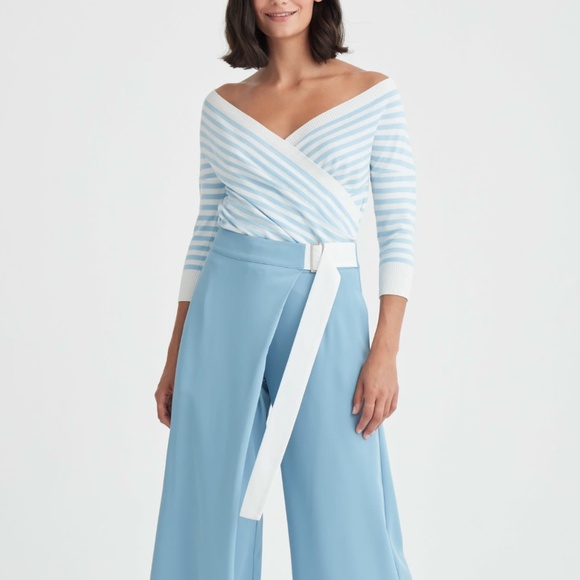 NWT Paisie Knitted Wrap Top In Marine Blue And White - Picture 6 of 13